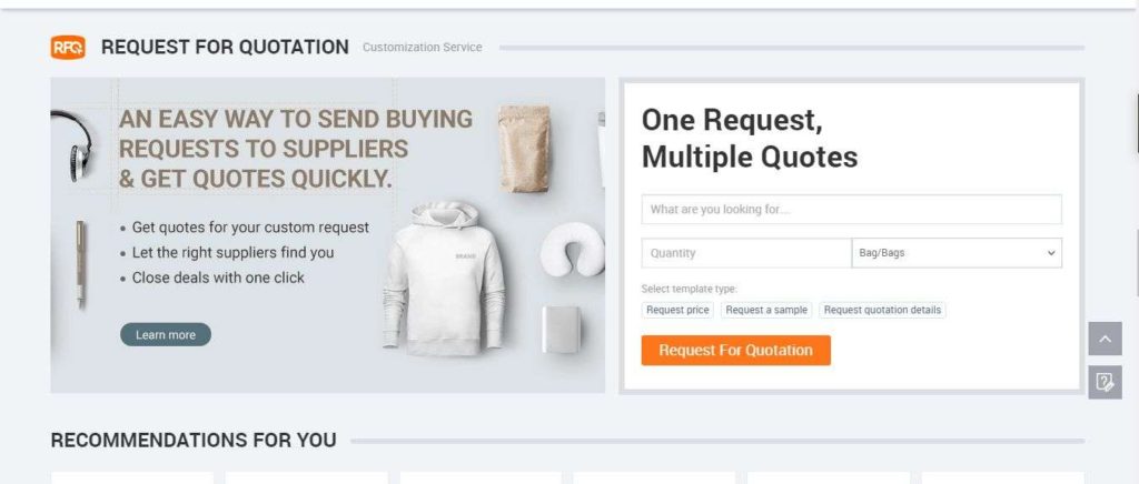 Alibaba RFQ to get more quotation from suppliers